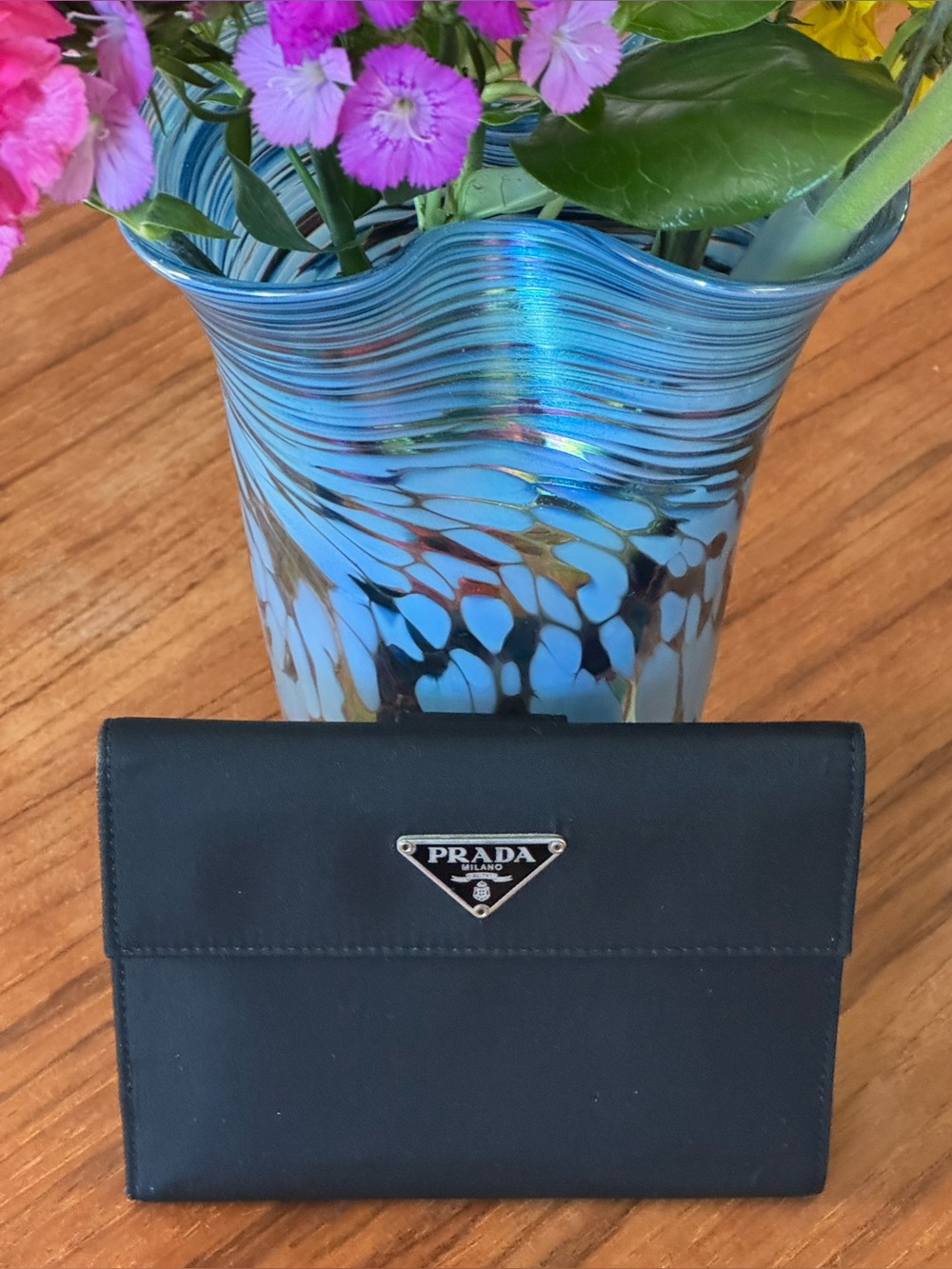 PRADA Tessuto Nylon Leather Trifold Wallet Black  with Box and COA Giftable 🎁